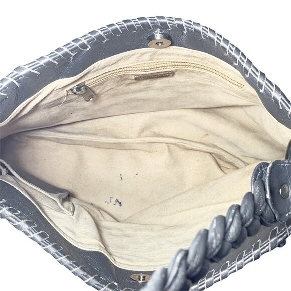 TREESJE Silver and Metallic Cowhide Inset Hobo Bag - Picture 6 of 8